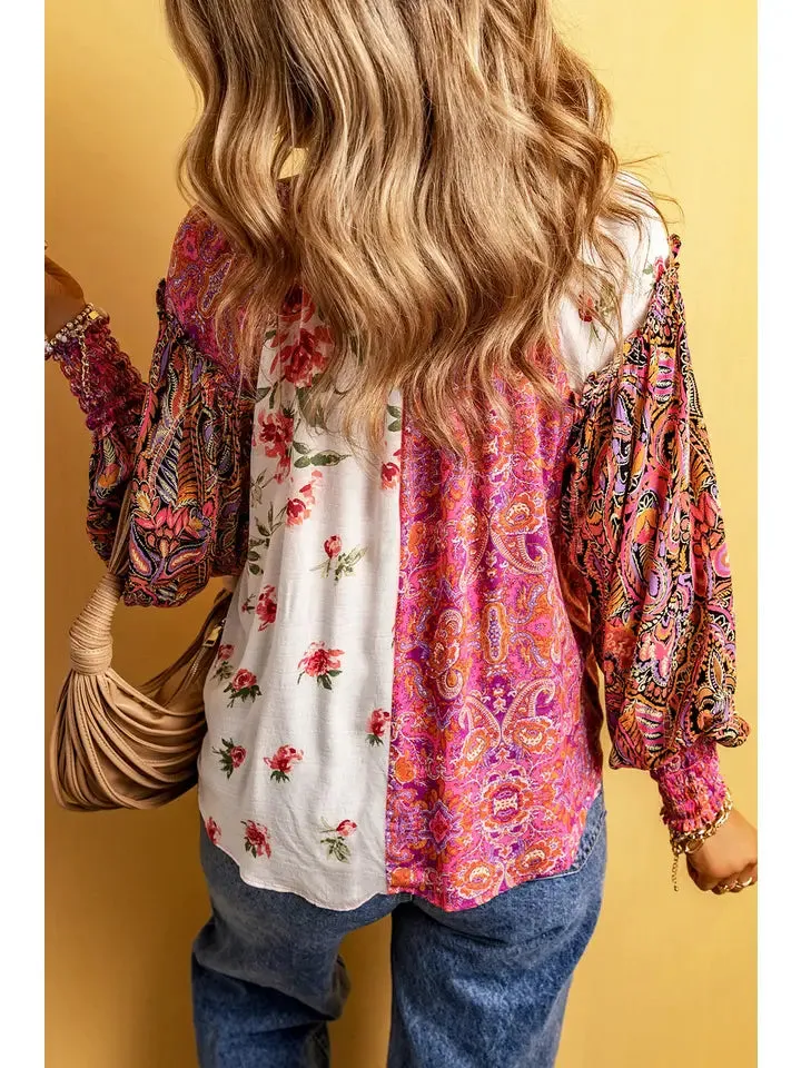 Castro Floral Patchwork Long Sleeve Loose Top