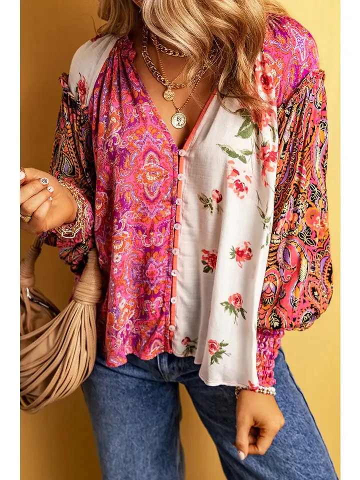 Castro Floral Patchwork Long Sleeve Loose Top