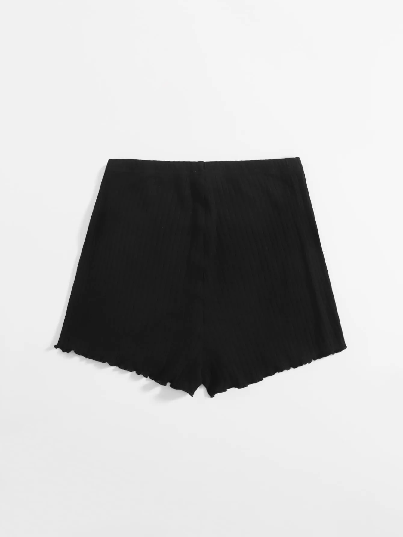 Casual Plain Rib-Knit High Waist Women Shorts