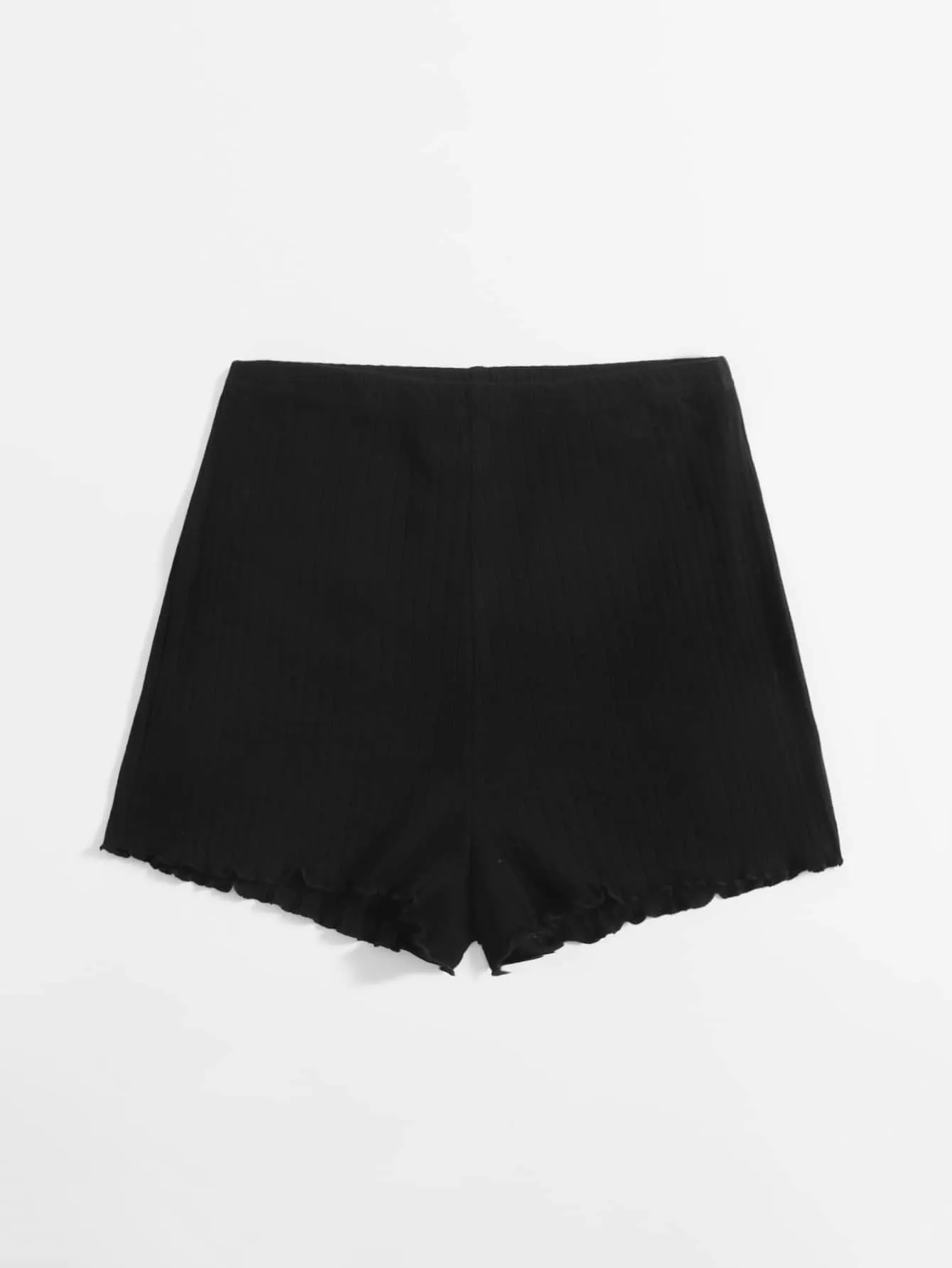 Casual Plain Rib-Knit High Waist Women Shorts