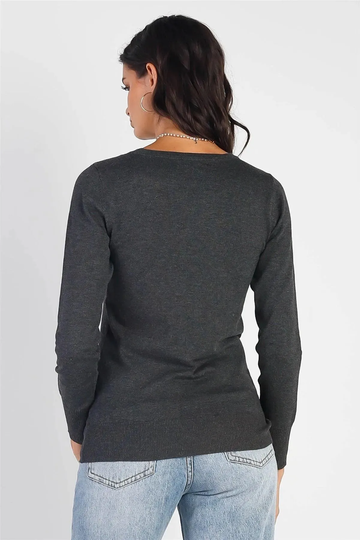 Charcoal Grey Knit Round Neck Sweater /1-2-2-1