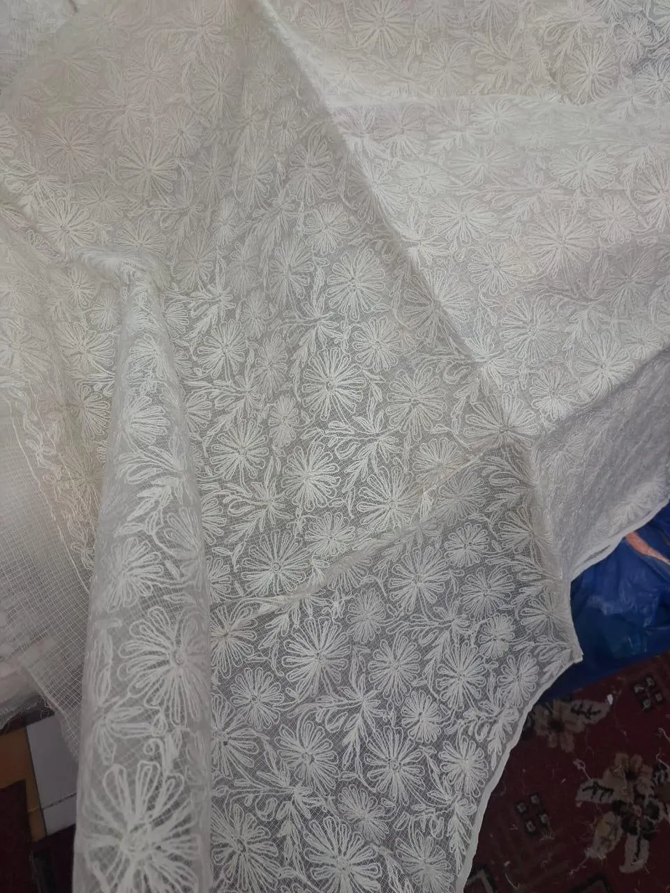 Classic White Hand-Embroidered Chikankari Kota Saree with Matching Blouse