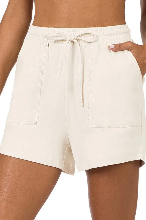 Cotton Drawstring Waist Shorts