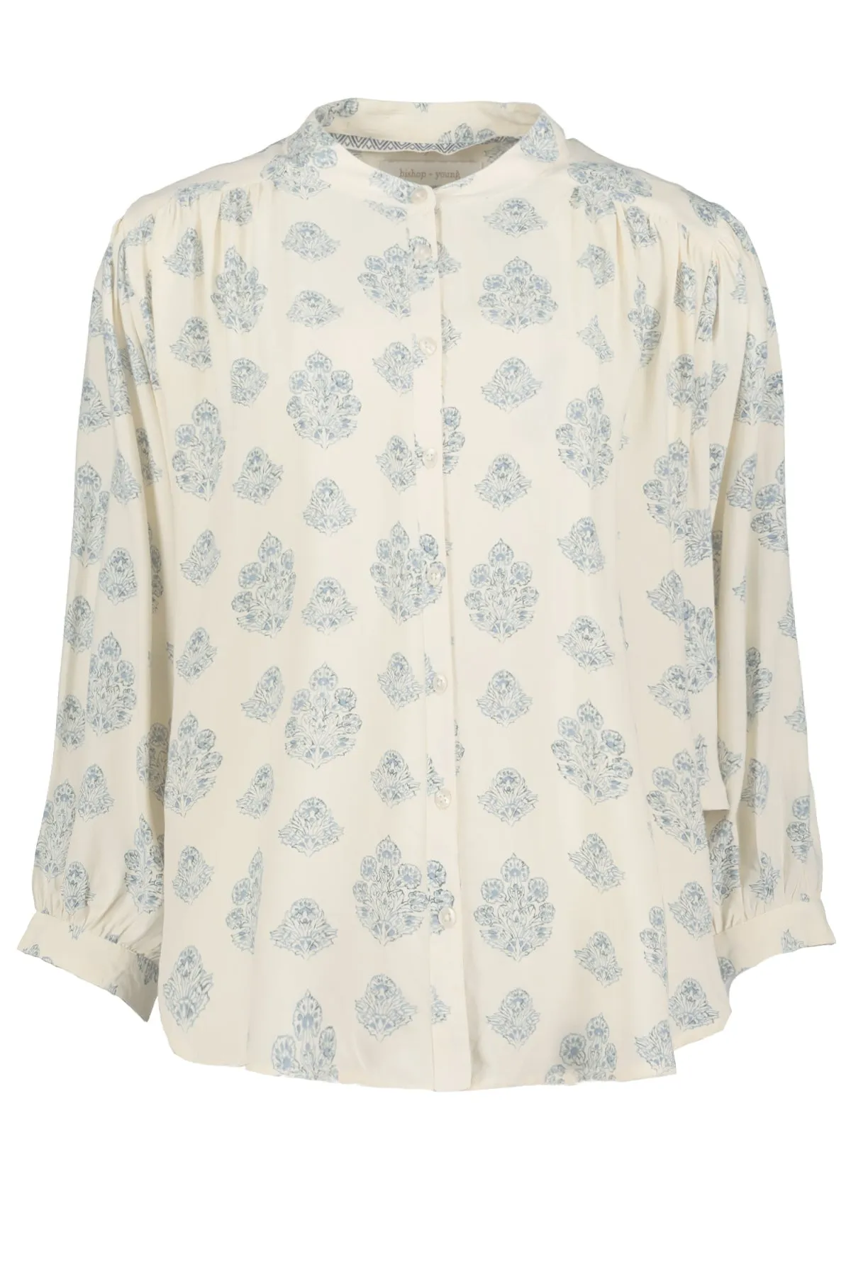 Cream and Blue Print Dolman Sleeve Top