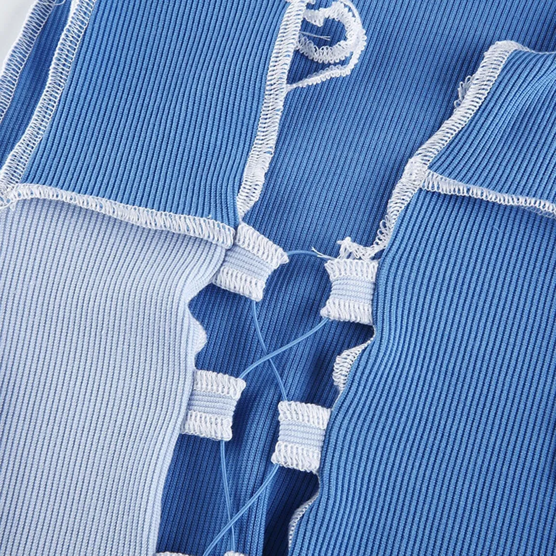 Crossed Strings Front Tie Knot Blue Crop Top