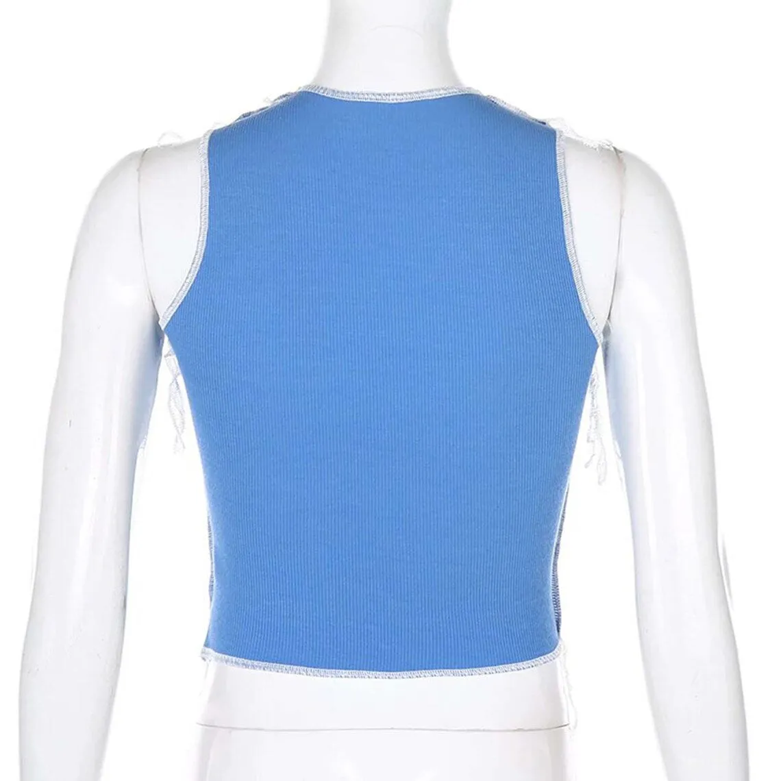 Crossed Strings Front Tie Knot Blue Crop Top