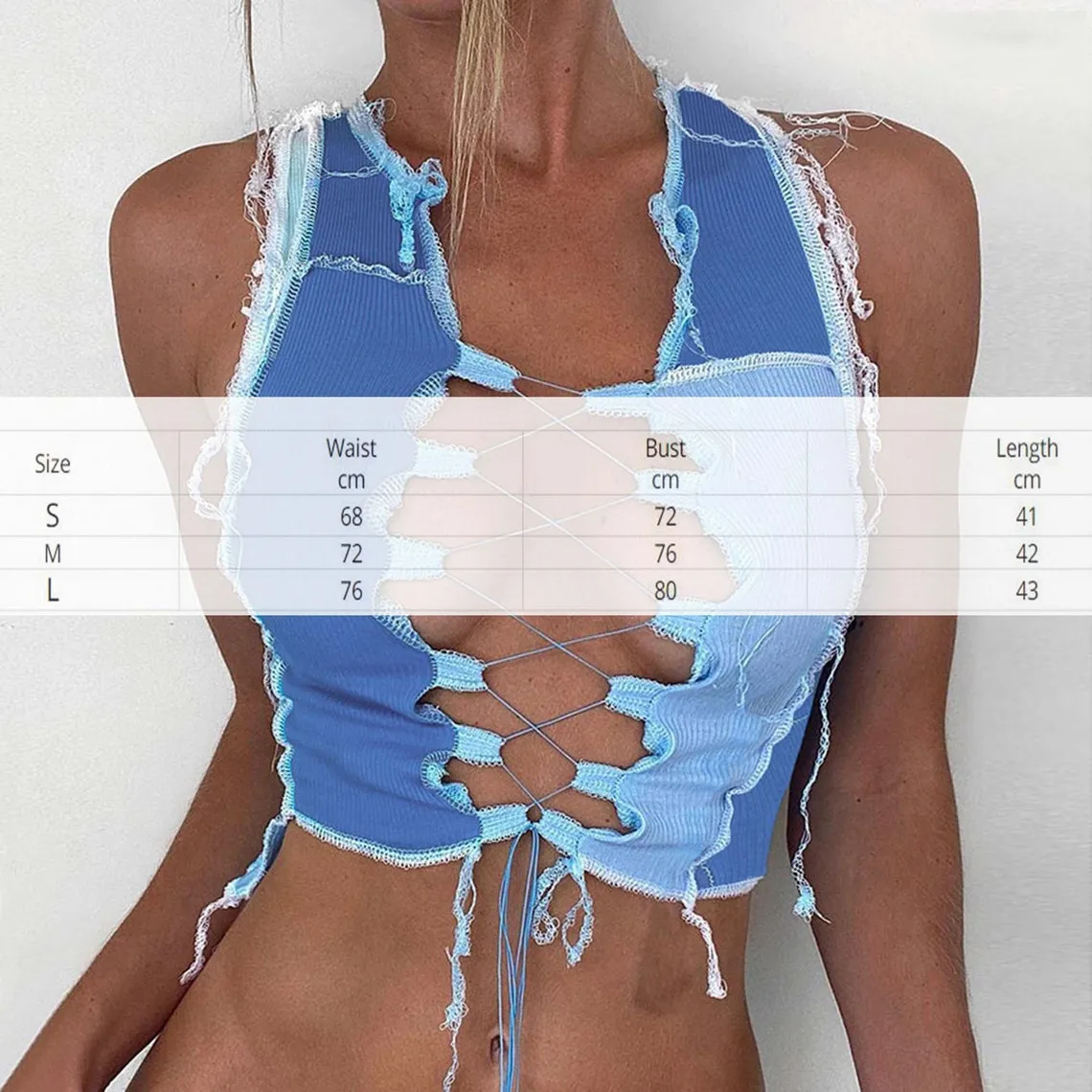 Crossed Strings Front Tie Knot Blue Crop Top