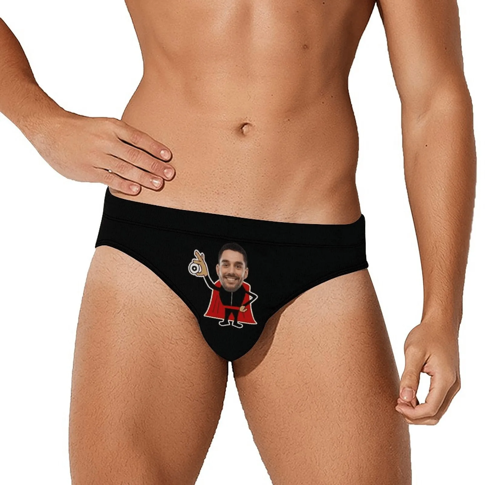 Custom Face Funny Villain Men's Swim Shorts Personalized Triangle Swim Briefs for Swimming Water Sports