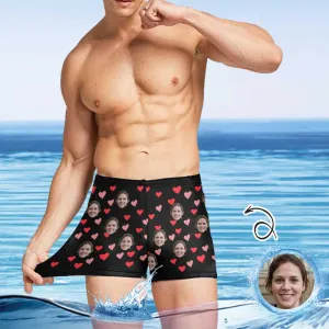 Custom Face Little Love Men's Athletic Swim Jammers Quick Dry Waterproof Compression Square Leg Swim Briefs Swimsuit