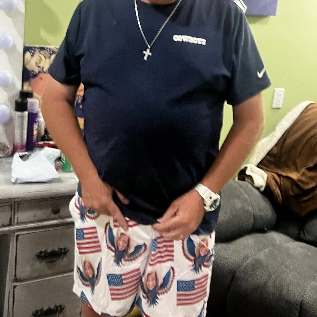 Custom Made Swim Trunks with Face Print USA Eagle Flag Men's Quick Dry Swim Shorts for Independence Day