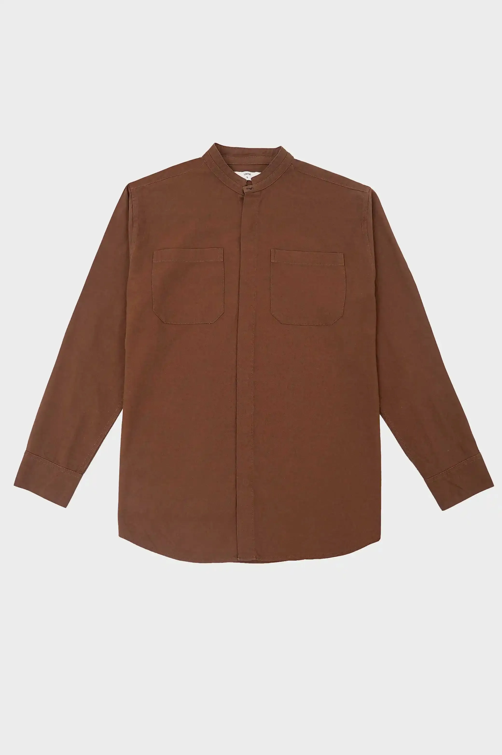 DOUBLE POCKET BAND COLLAR SHIRT