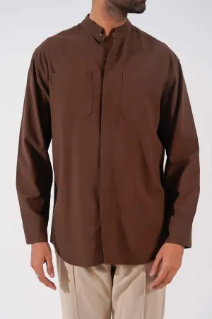 DOUBLE POCKET BAND COLLAR SHIRT