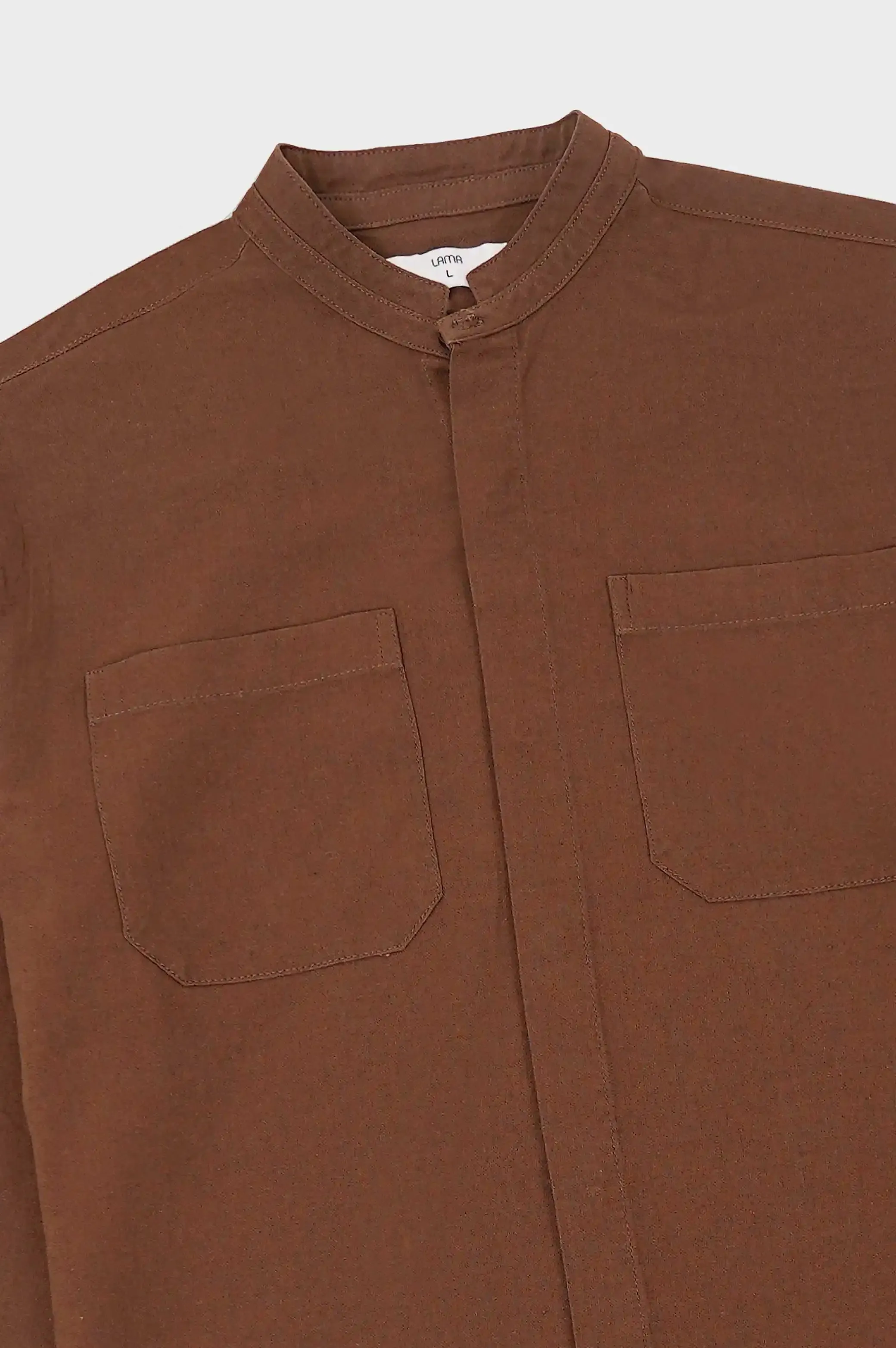 DOUBLE POCKET BAND COLLAR SHIRT