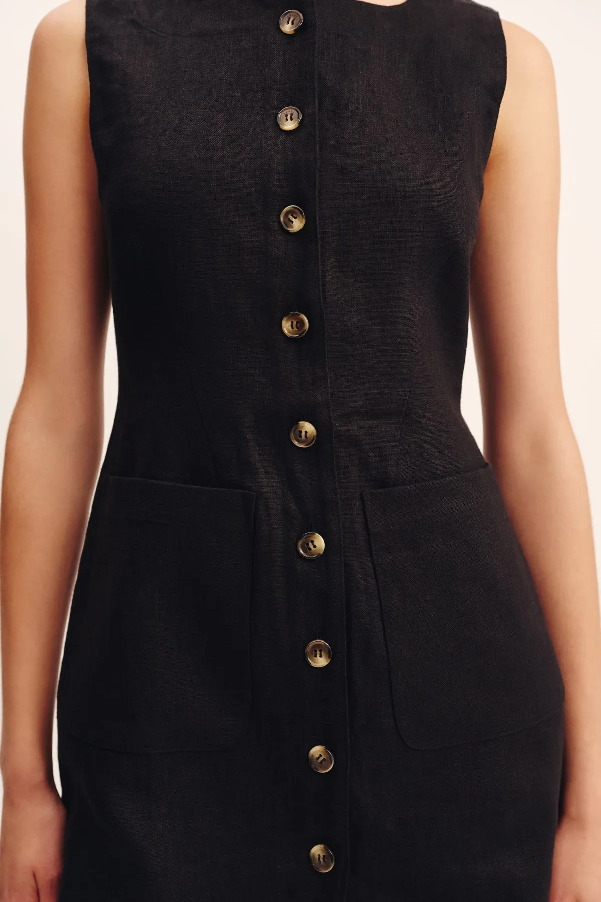 EMMA BUTTON DOWN DRESS - BLACK