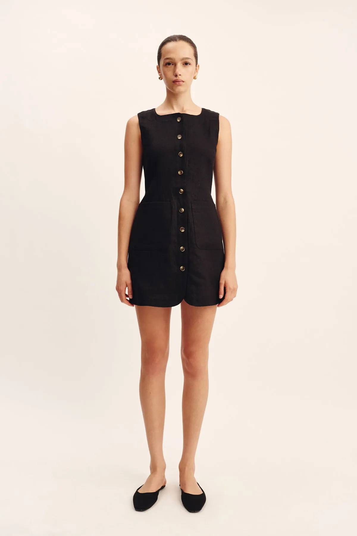 EMMA BUTTON DOWN DRESS - BLACK