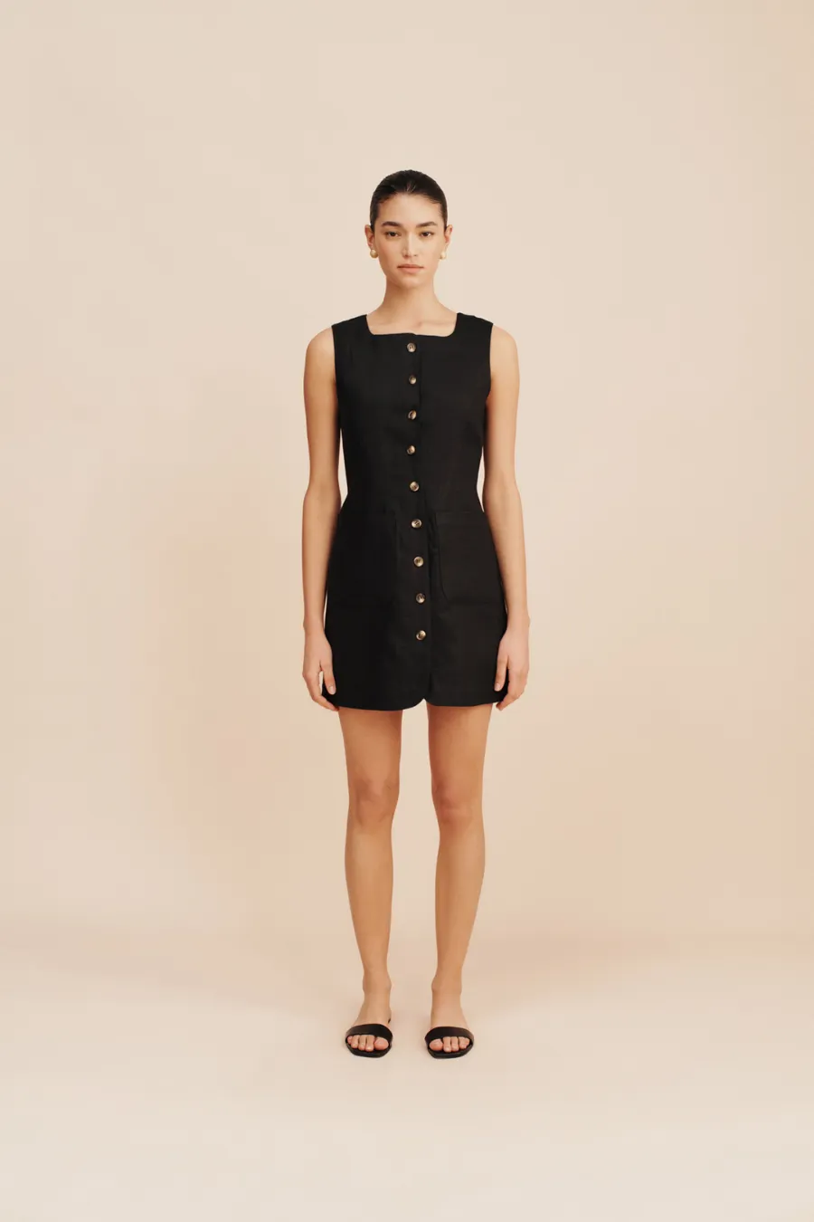 Emma Button Down Mini Dress Black