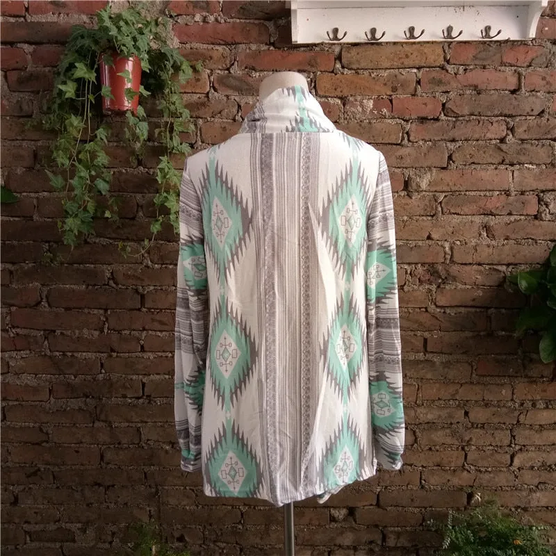 Fashion winter Kimono Knitted Cardigan Long Sleeve Poncho Sweaters Print irregular sexy lady warm Jackets Cardigan Women Tops