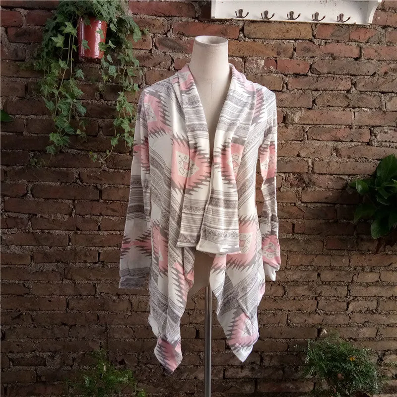 Fashion winter Kimono Knitted Cardigan Long Sleeve Poncho Sweaters Print irregular sexy lady warm Jackets Cardigan Women Tops