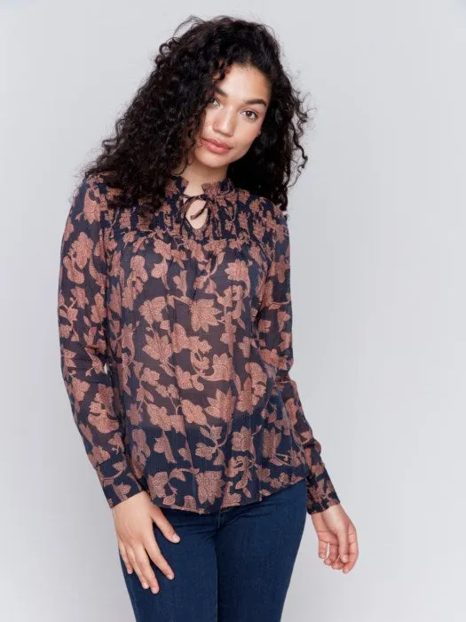 FINAL SALE Charlie B C4548P Long Sleeve Blouse with Frills