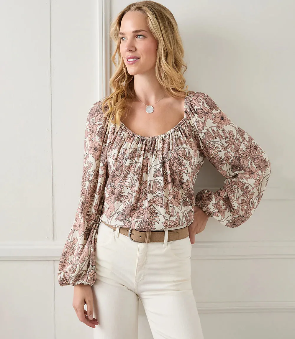 Final Sale Falon Floral Print Blouson Sleeve Peasant Top - Karen Kane 4L10168
