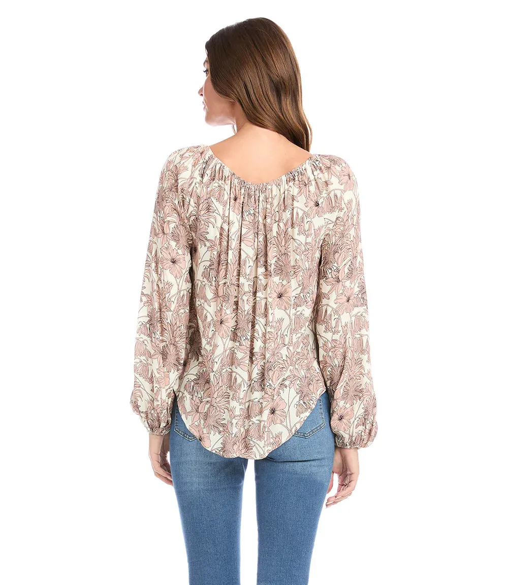 Final Sale Falon Floral Print Blouson Sleeve Peasant Top - Karen Kane 4L10168