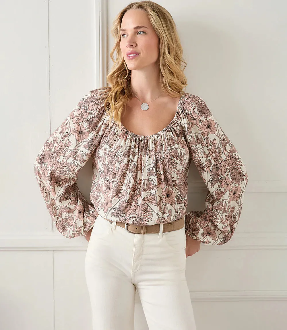 Final Sale Falon Floral Print Blouson Sleeve Peasant Top - Karen Kane 4L10168