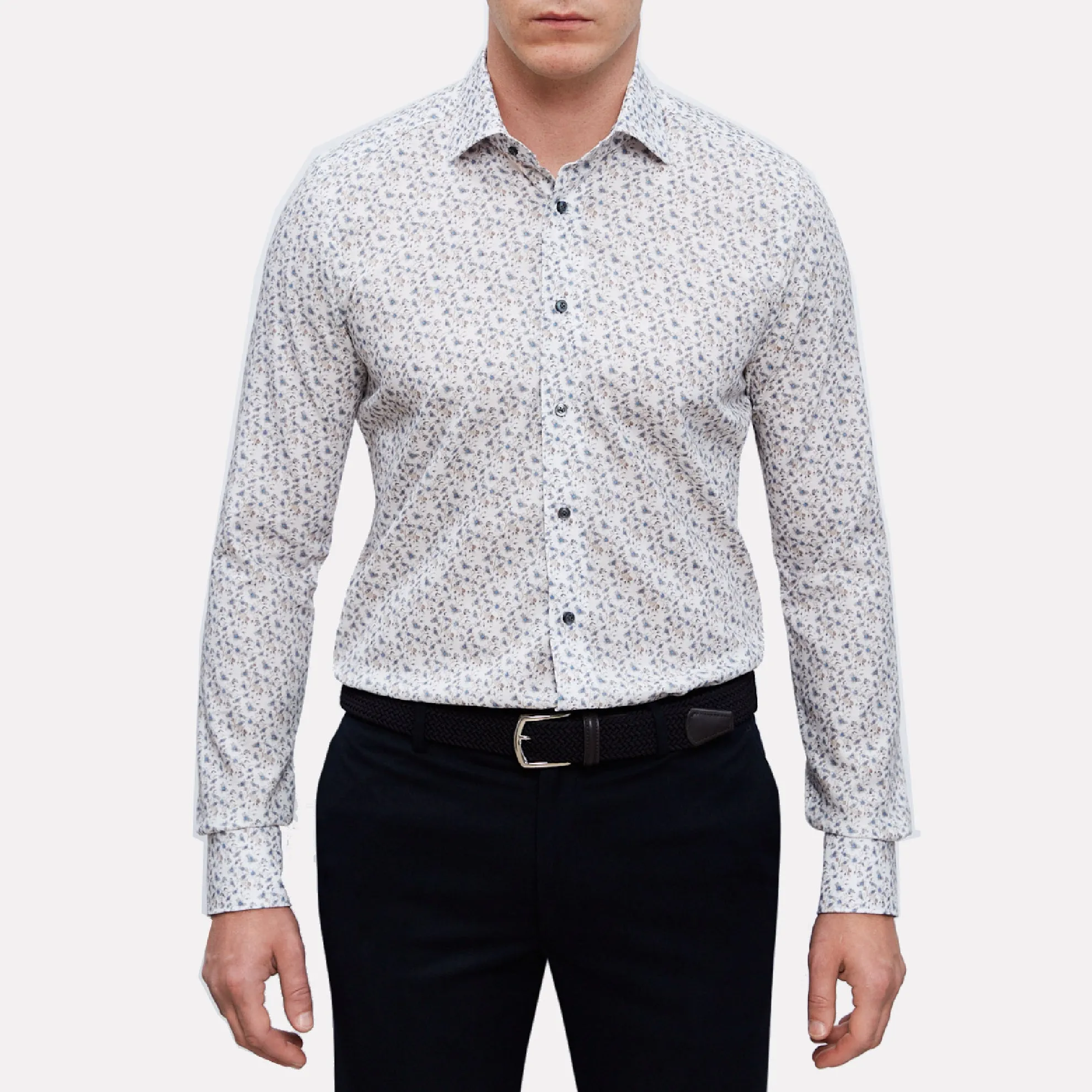 Floral Printed Dobby Sport Modern Fit Luxury Shirt / Grey