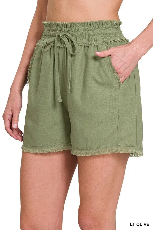 Frayed Hem Drawstring Shorts