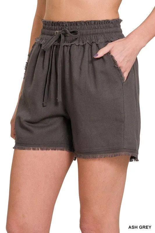 Frayed Hem Drawstring Shorts