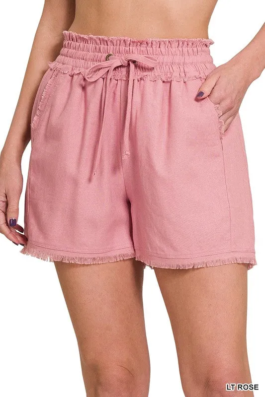 Frayed Hem Drawstring Shorts