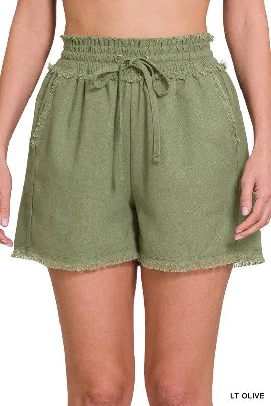 Frayed Hem Drawstring Shorts