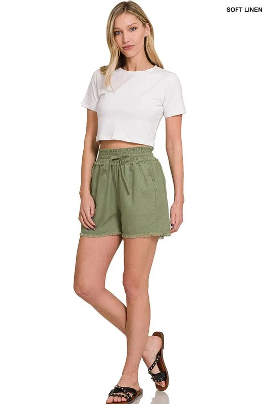 Frayed Hem Drawstring Shorts