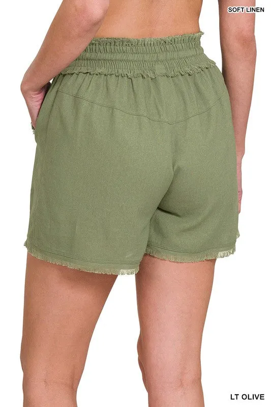 Frayed Hem Drawstring Shorts