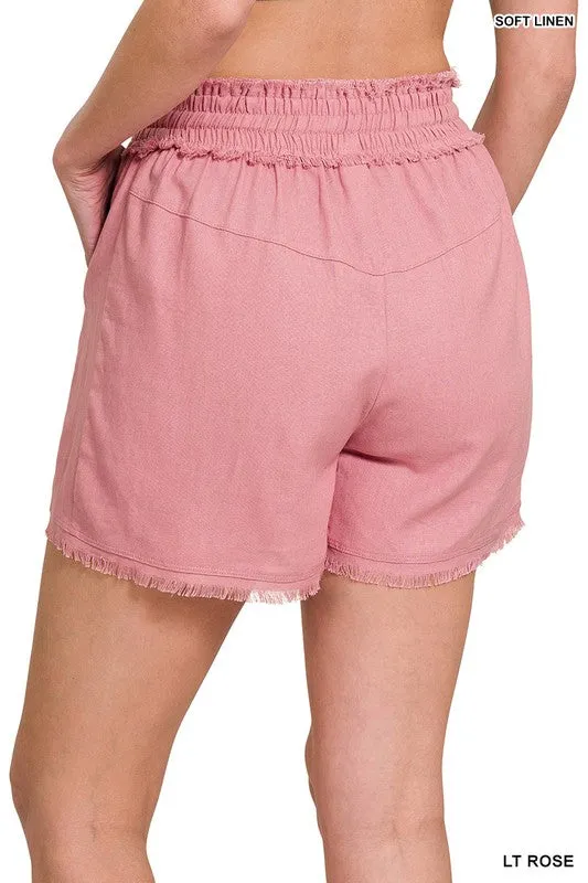 Frayed Hem Drawstring Shorts
