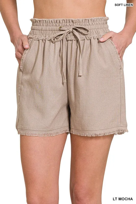 Frayed Hem Drawstring Shorts