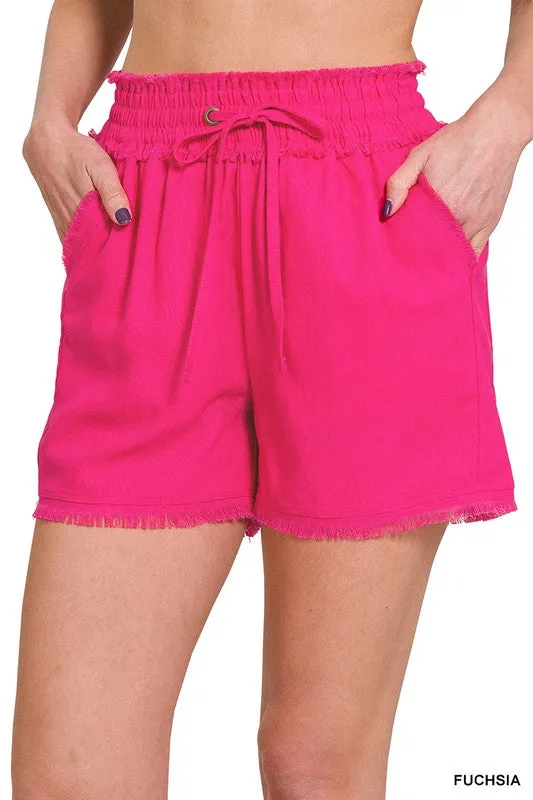 Frayed Hem Drawstring Shorts