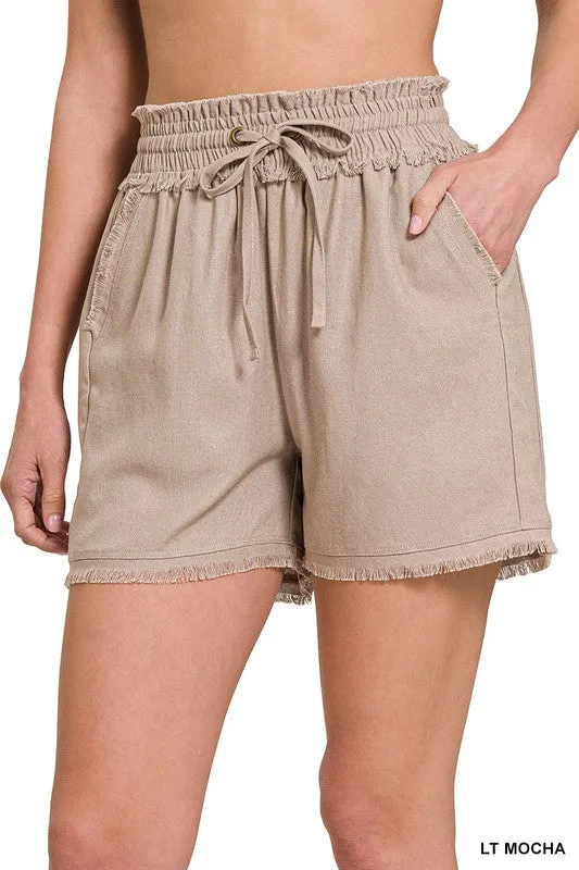 Frayed Hem Drawstring Shorts