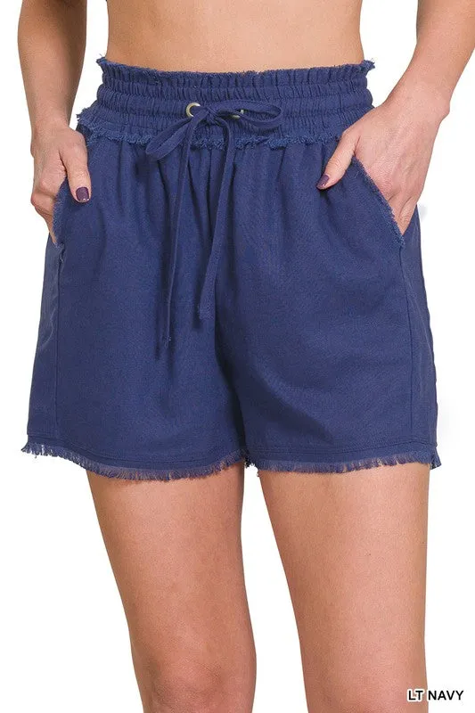 Frayed Hem Drawstring Shorts