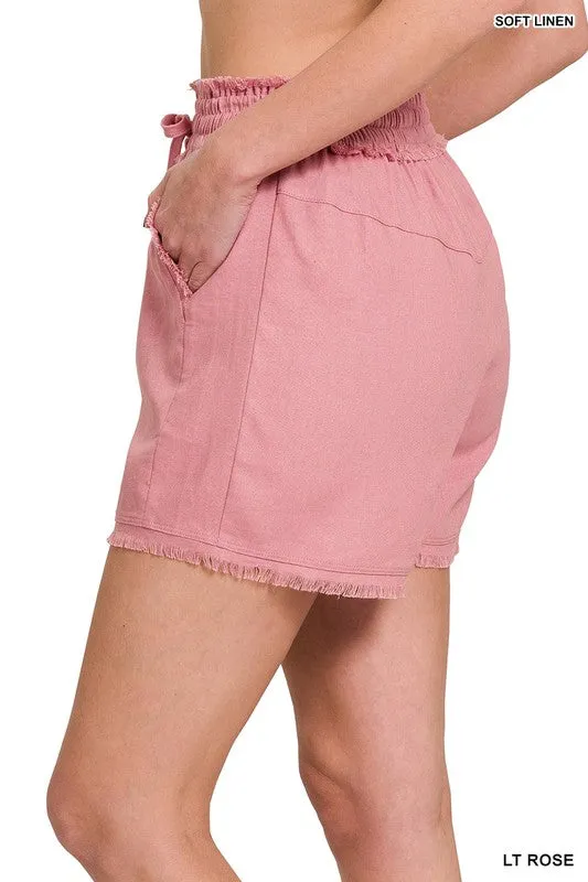 Frayed Hem Drawstring Shorts