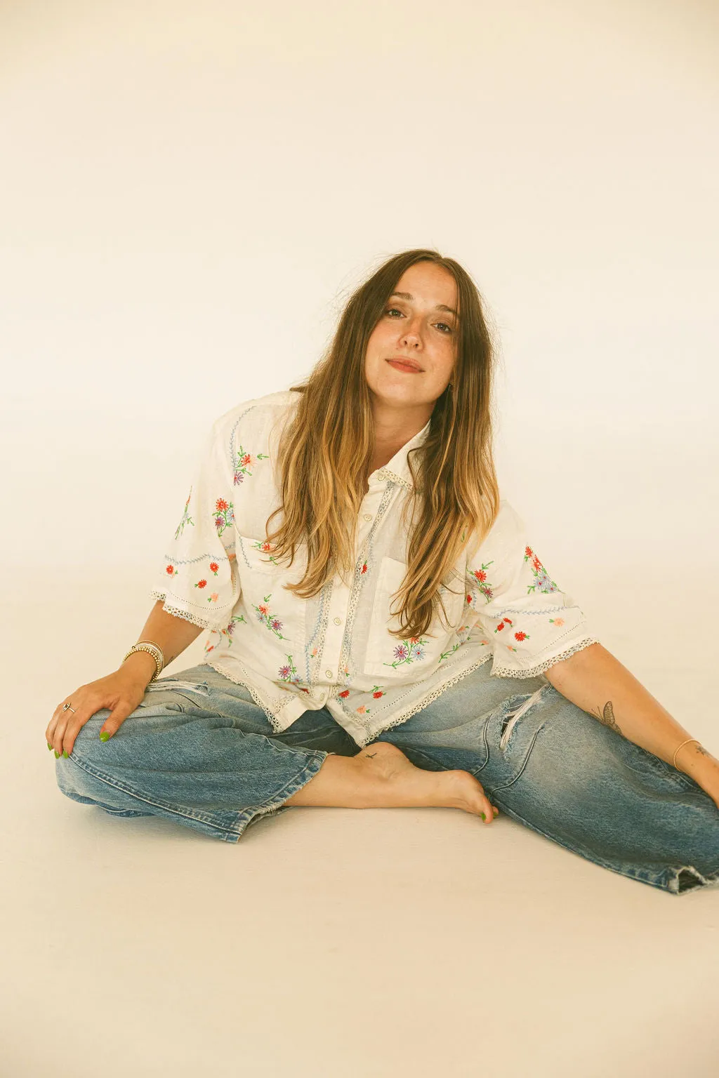 Free People - Emma Embroidered Top
