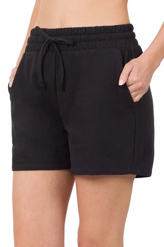 French Terry Drawstring Waist Shorts
