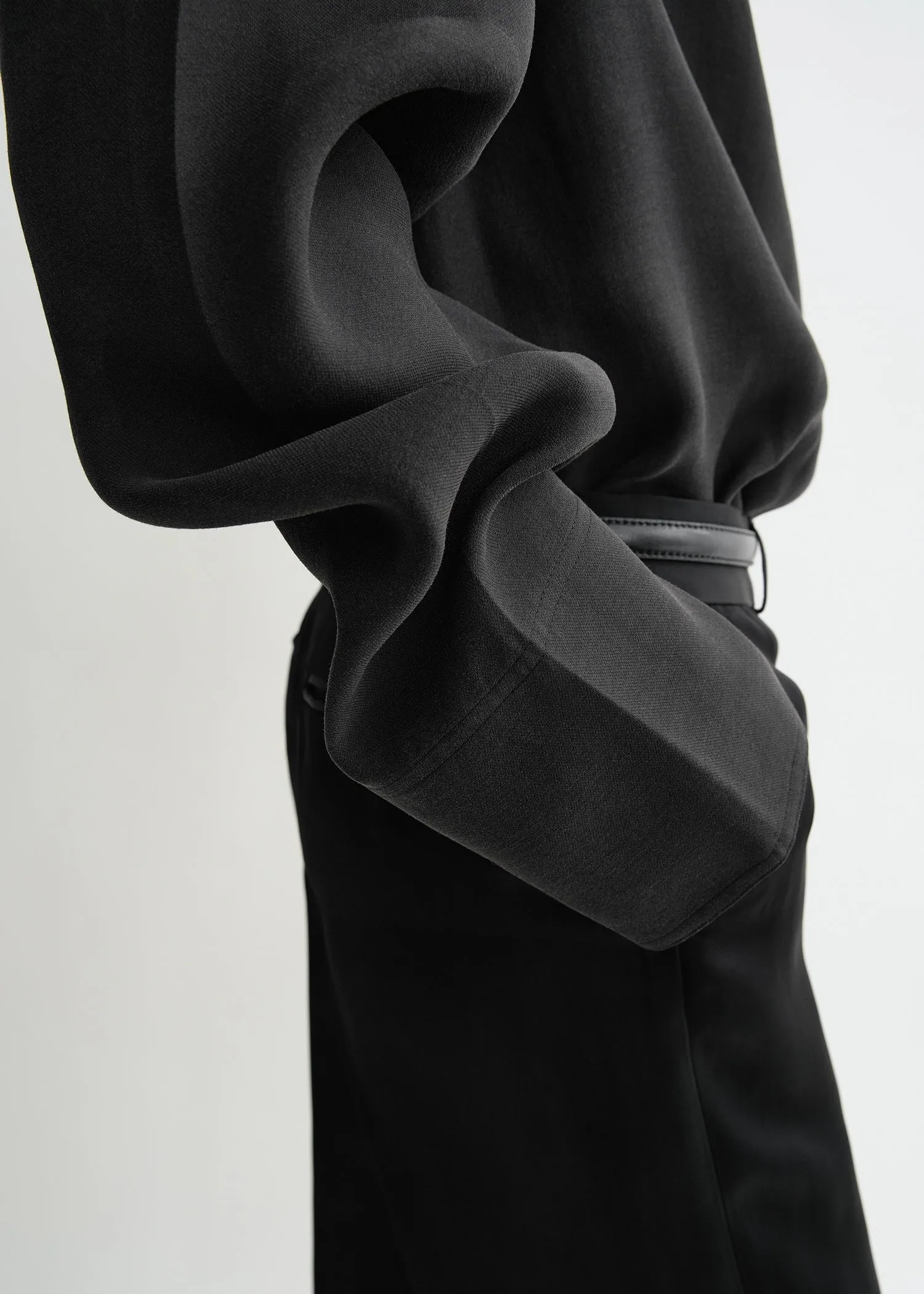 Funnel-neck organza blouse black