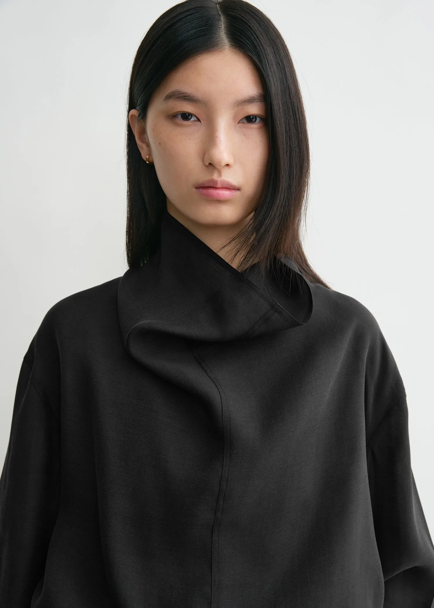 Funnel-neck organza blouse black