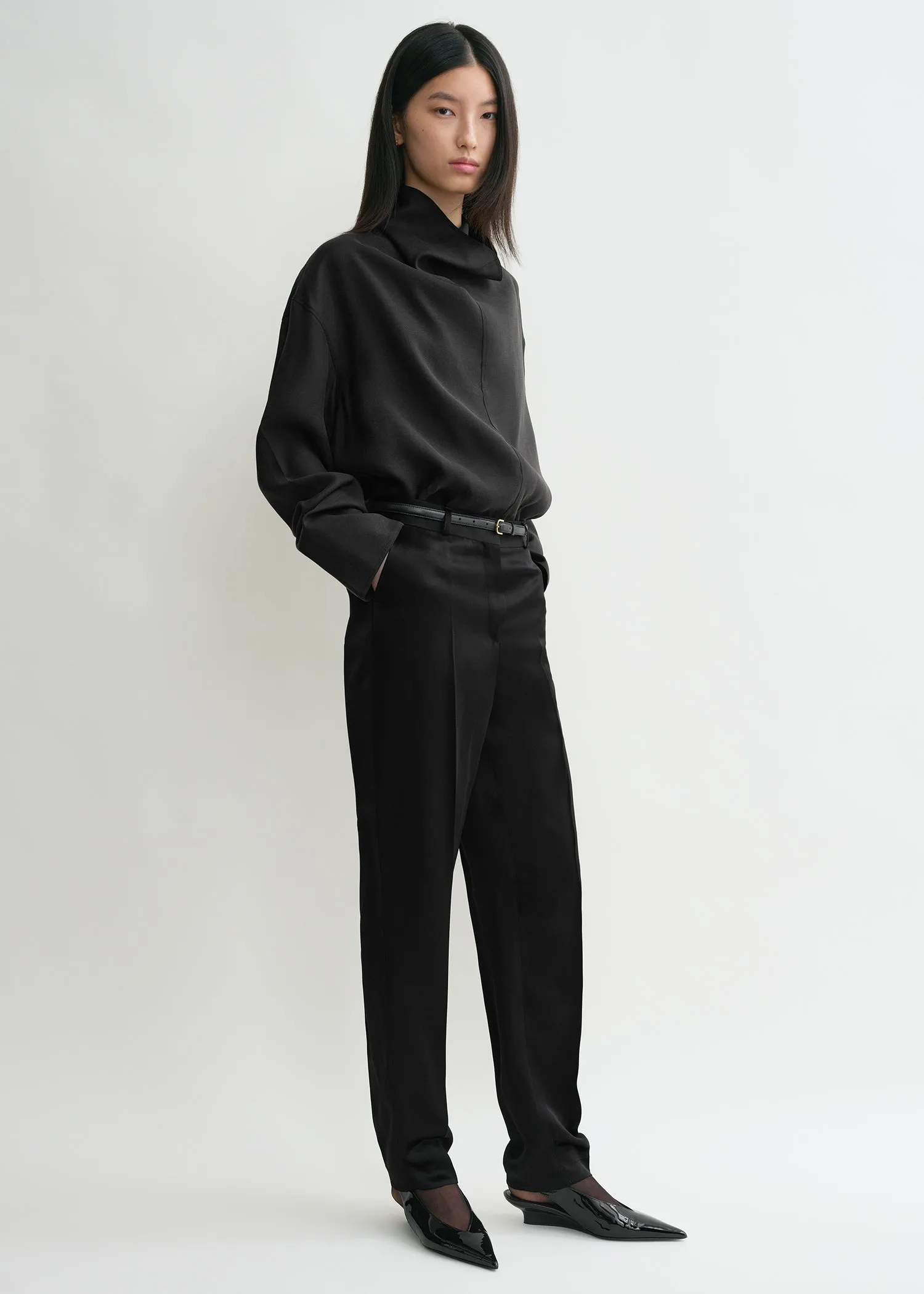 Funnel-neck organza blouse black