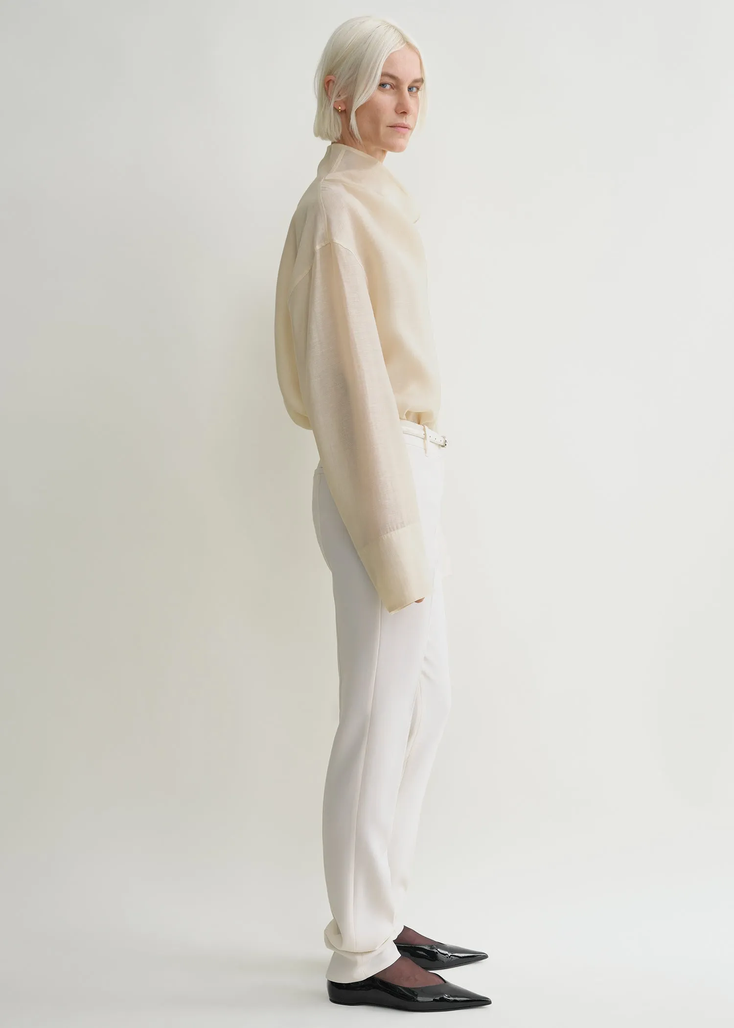 Funnel-neck organza blouse ecru