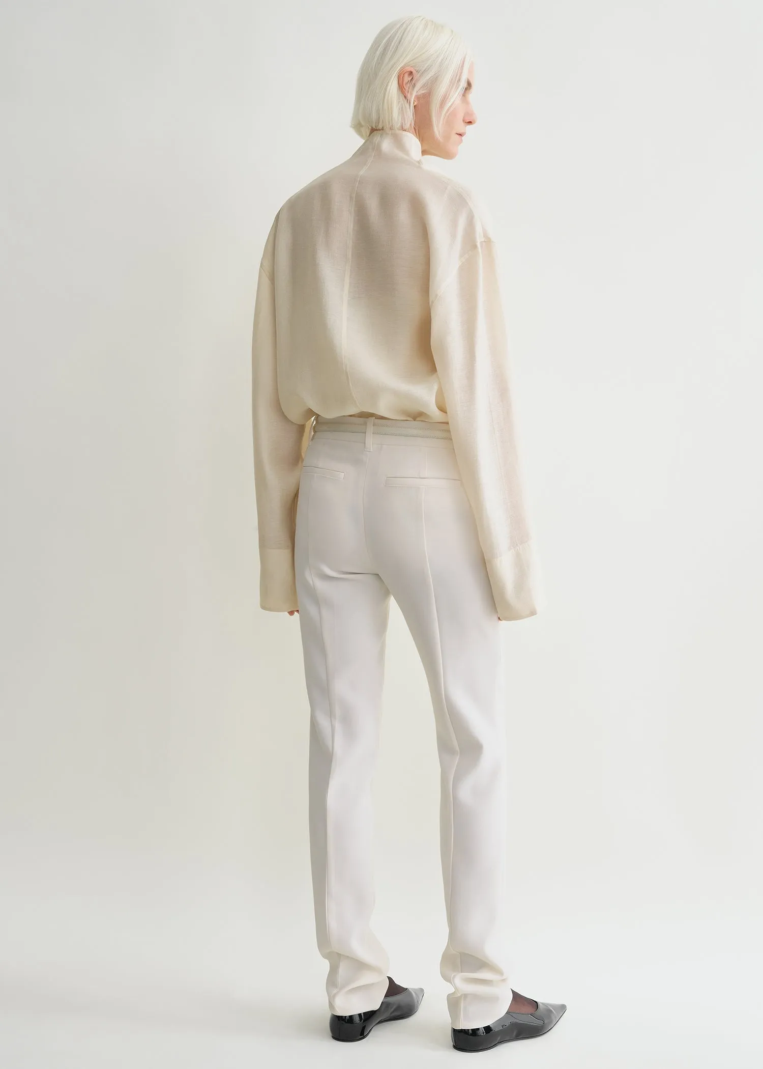 Funnel-neck organza blouse ecru