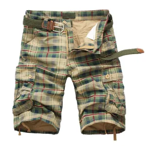 GbolsosSummer Men Shorts Fashion Plaid Beach Shorts Mens Casual Camouflage Shorts Military Short Pants Male Bermuda Cargo Overalls