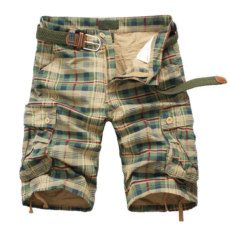 GbolsosSummer Men Shorts Fashion Plaid Beach Shorts Mens Casual Camouflage Shorts Military Short Pants Male Bermuda Cargo Overalls