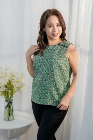 Geometric Pattern Top Button Blouse