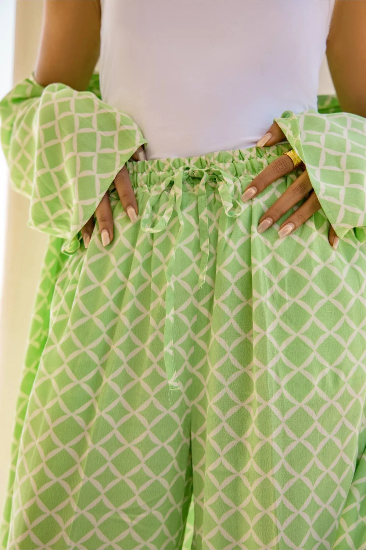 Geometrical Co-Ord Set For Women - Light Green